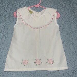 White Sleeveless 3T Top with Pink Embroidery